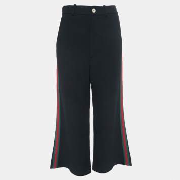 Pre Owned Gucci Black Crepe Web Stripe Detailed Culottes S