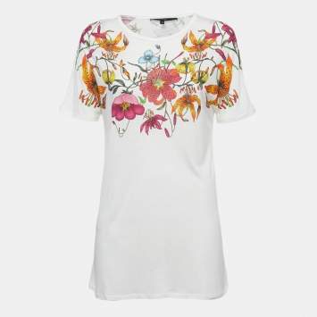 Pre Owned Gucci White Floral Print Cotton Knit Short Sleeve T-Shirt M