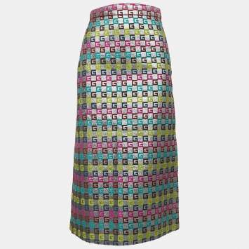 Pre Owned Gucci Multicolor G Patterned Jacquard Midi Skirt S