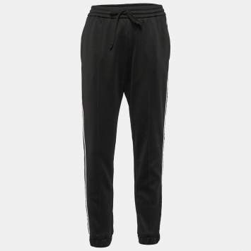 Pre Owned Gucci Black Jersey Side Logo Trim Jogger Pants M