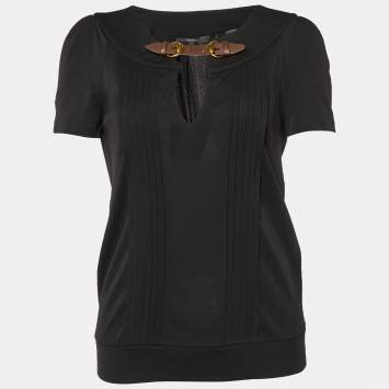 Pre Owned Gucci Black Crepe Belt Detailed Blouse L