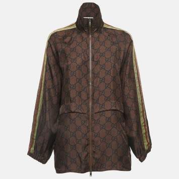 Pre Owned Gucci Brown GG Supreme Silk Zip-Up Jacket XXS
