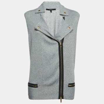Pre Owned Gucci Grey Knit Zip Front Sleeveless Cardigan L