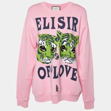 Pre Owned Gucci Pink Elisir of Love Embellished Detail Cotton Knit Sweatshirt M