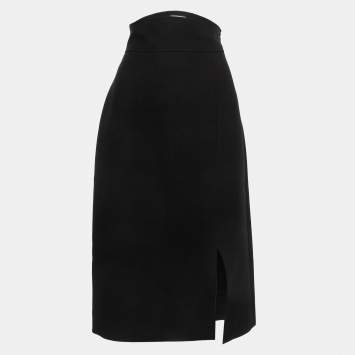 Pre Owned Gucci Black Wool Blend Midi Skirt M