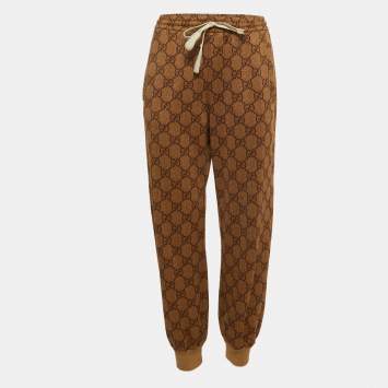Pre Owned Gucci Brown GG Monogram Printed Jersey Track Pants XS