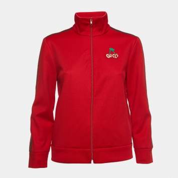 Pre Owned Gucci Red Jersey Logo Embroidered Track Jacket S