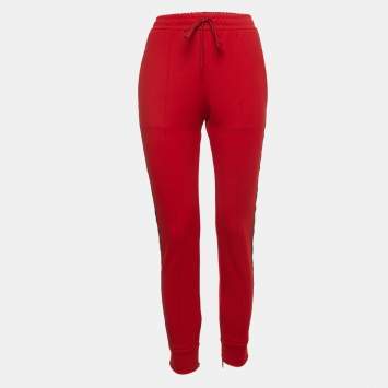Pre Owned Gucci Red Jersey Side Tape Track Pants XS