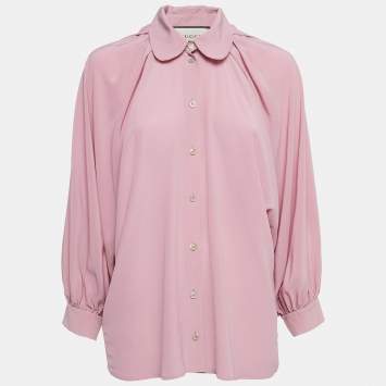 Pre Owned Gucci Pink Silk Button Front Shirt Blouse M