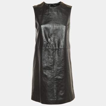 Pre Owned Gucci Black Leather Sleeveless Mini Dress S