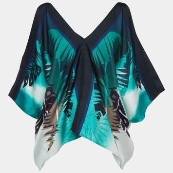 Pre Owned Gucci Multicolor Print Silk V-Neck Poncho Top M