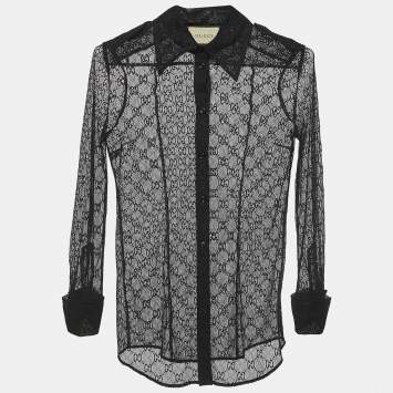Pre Owned Gucci Black GG Patterned Cotton Belnd Button Front Full Sleeve Shirt S