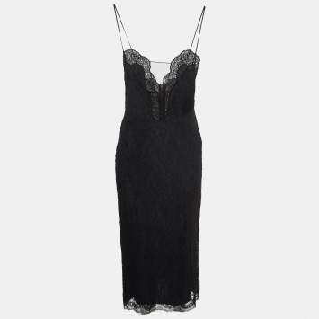 Pre Owned Gucci Black Lace Strappy Midi Dress M