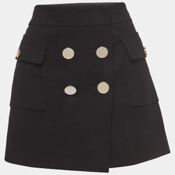 Pre Owned Gucci Black Knit Double Breasted Mini Skirt M