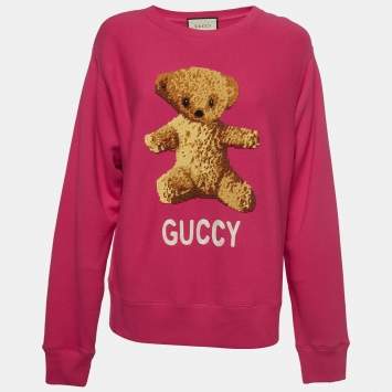 Gucci Pink Cotton Knit Embroidered Teddy Sweatshirt M