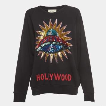 مملوكة مسبقًا Gucci Black Cotton Knit UFO Embroidered Sweater S