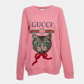 Pre Owned Gucci Pink Cotton Knit Mystic Cat Sweater M
