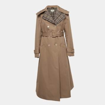 Pre Owned Gucci Beige Gabardine Butterfly Embroidered Trench Coat M