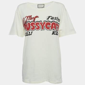 Pre Owned Gucci Cream Movie Print Cotton T-Shirt XS