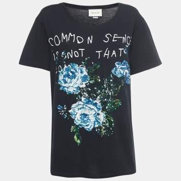 Pre Owned Gucci Black Sequined Embroidered Cotton T-Shirt S