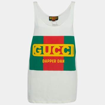 Pre Owned Gucci X Dan Dapper Off White Logo Printed Cotton Tank Top XS