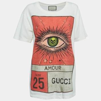 Pre Owned Gucci Off White Graphic Print Cotton T-Shirt S