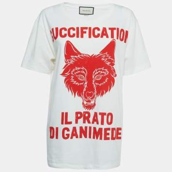 Pre Owned Gucci White Graphic Print Cotton T-Shirt S