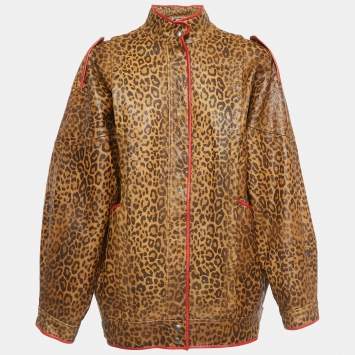 Pre Owned Gucci Brown Leopard Print Leather Jacket M
