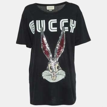 Pre Owned Gucci Black Embellished Bugs Bunny Cotton T-Shirt M