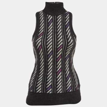 Pre Owned Gucci Black Patterned Cashmere Blend Sleeveless High Neck Sweater Top M