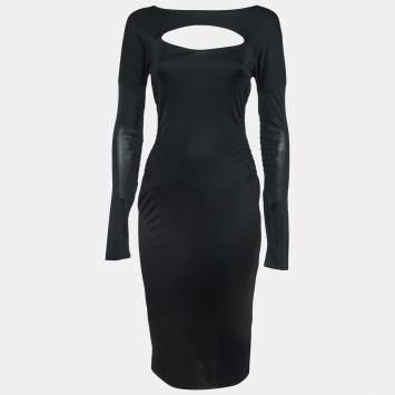 Pre Owned Gucci Vintage Black Jersey Cut-Out Detail Bodycon Midi Dress S