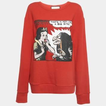 Pre Owned Gucci Red Snow White Print Cotton Sweatshirt M