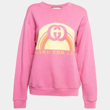 Pre Owned Gucci Pink Blind For Love Print Cotton Knit Sweatshirt XS