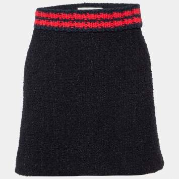 مملوكة مسبقًا Gucci Black Tweed Contrast Trim Detailed Mini Skirt S