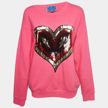 Pre Owned Gucci X Elton John Pink Heart Sequin Embellished Cotton Sweatshirt S