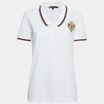 Pre Owned Gucci White Honeycomb Knit Crest Logo Polo T-Shirt XL
