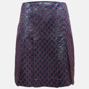Pre Owned Gucci Blue Guccissima Lurex Pleated Mini Skirt M