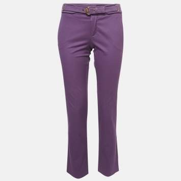 Pre Owned Gucci Purple Cotton Belted Straight Leg Pants M