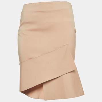Pre Owned Gucci Beige Silk Asymmetric Midi Skirt M