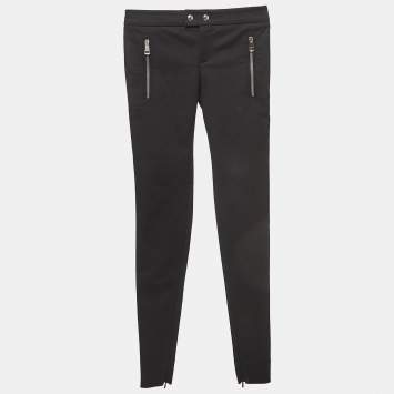 Pre Owned Gucci Black Cotton Zipper Detail Skinny Pants XS