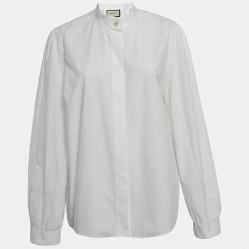 Pre Owned Gucci White Cotton Fly Front Long Sleeve Shirt L