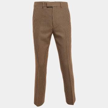 Pre Owned Gucci Brown Shepherd Check Wool Tapered Trousers L