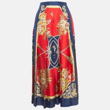 مملوكة مسبقًا Gucci Multicolor Floral Print Silk Pleated Midi Skirt M
