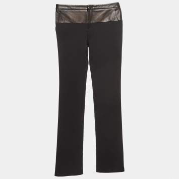 Pre Owned Gucci Black Leather Trim Nylon Slim Fit Trousers S