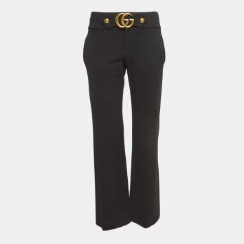 Pre Owned Gucci Black Stretch Knit GG Waist Detail Flared Trousers M
