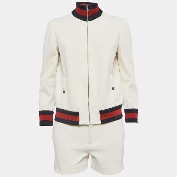 Pre Owned Gucci Cream Contrast Trim Knit Jacket and Shorts Set L/S