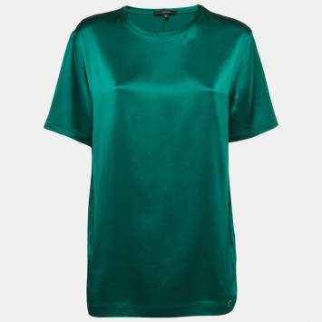 Pre Owned Gucci Dark Green Stretch Silk Half Sleeve T-Shirt M