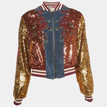 Pre Owned Gucci Multicolor Sequined Embroidered Bomber Jacket M
