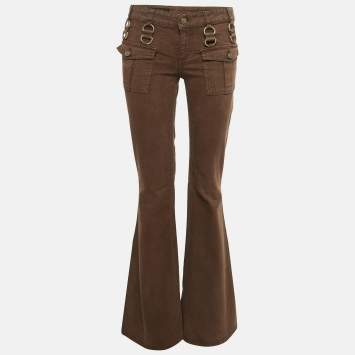 مملوكة مسبقًا Gucci Brown Denim Metal Detail Flared Jeans S Waist 29''