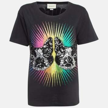 مملوكة مسبقًا Gucci Black Bosco & Orso Sequin Embellished Cotton Crew Neck T-Shirt S